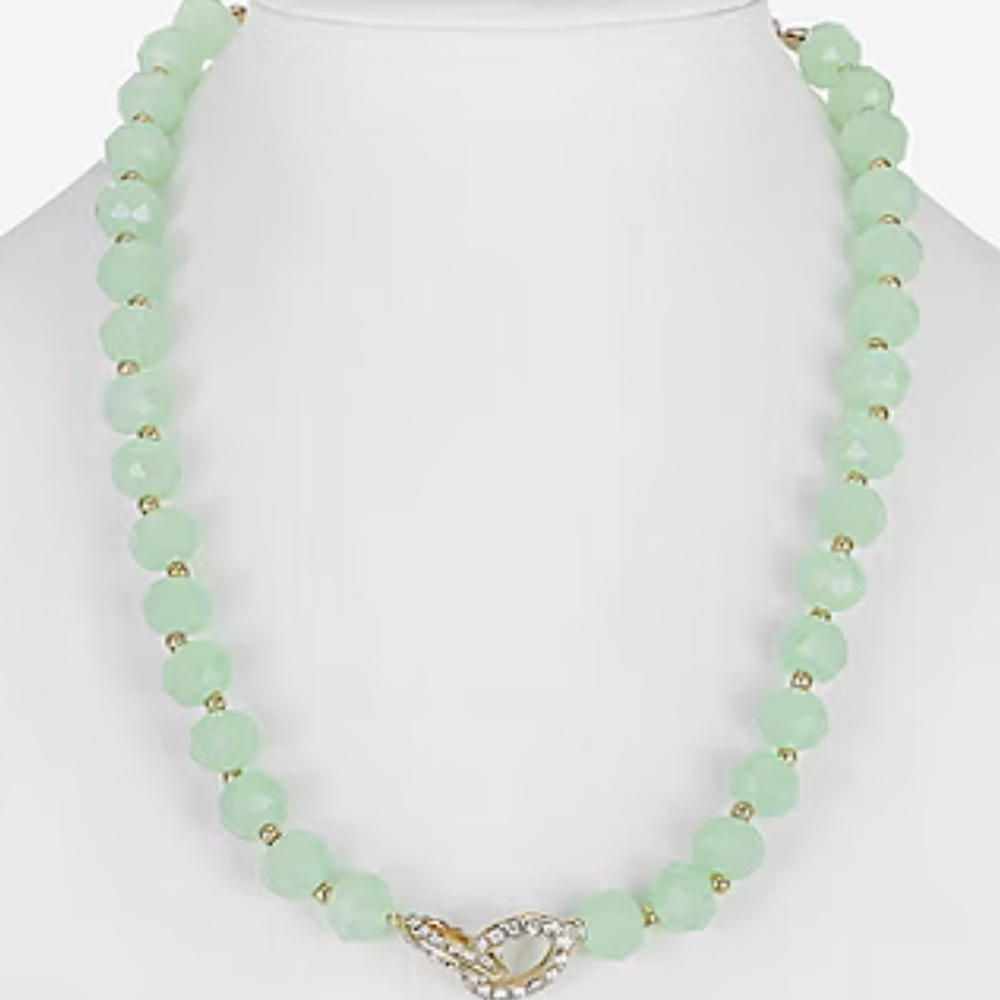 Liz Claiborne Light Green Beaded Rhinestone Gold Clasp Necklace One Size NWT